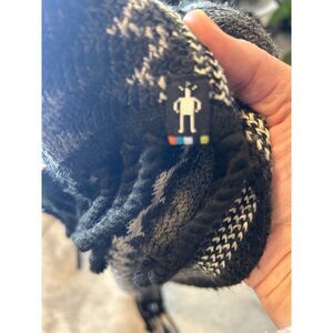 Smartwool Merino Wool Knit Scarf Black Grey White Chevron Zig Zag Fringe Soft